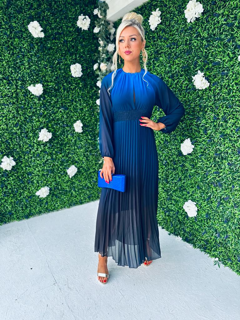 Cindy Pleated Ombre Maxi Dress Navy
