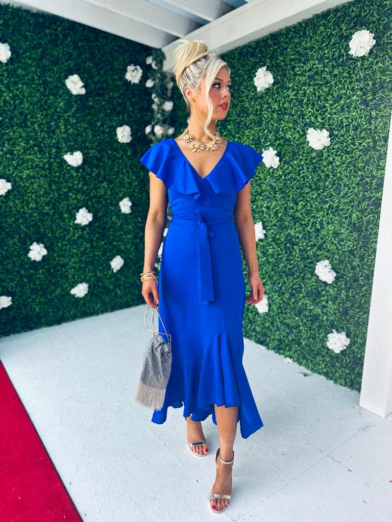 Daphne Frill Detailed Midi Dress Cobalt