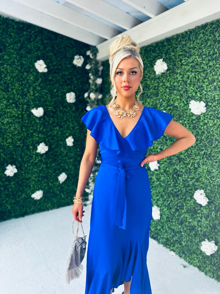 Daphne Frill Detailed Midi Dress Cobalt