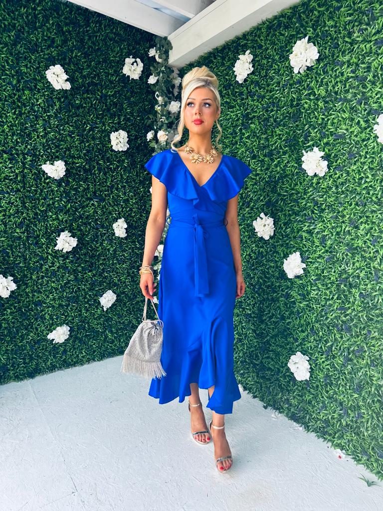 Daphne Frill Detailed Midi Dress Cobalt