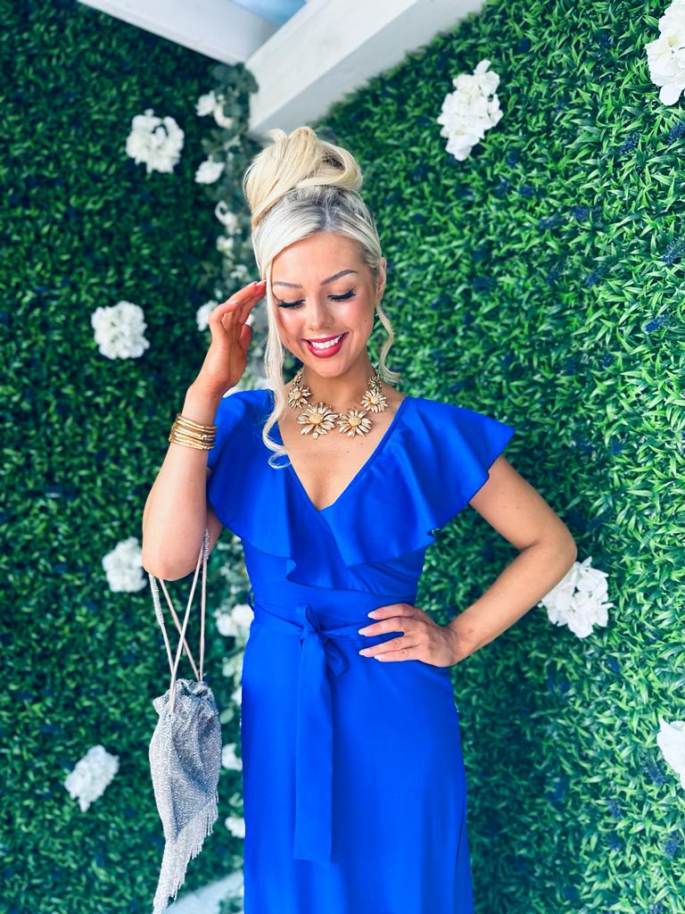 Daphne Frill Detailed Midi Dress Cobalt