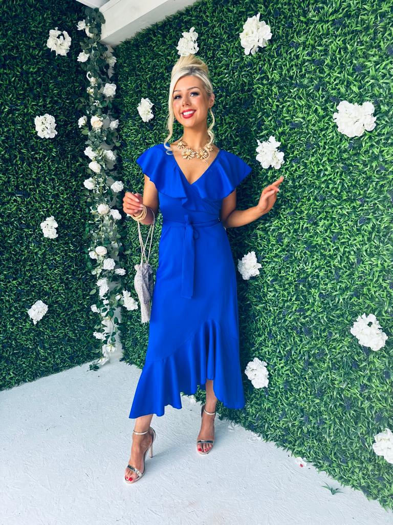 Daphne Frill Detailed Midi Dress Cobalt