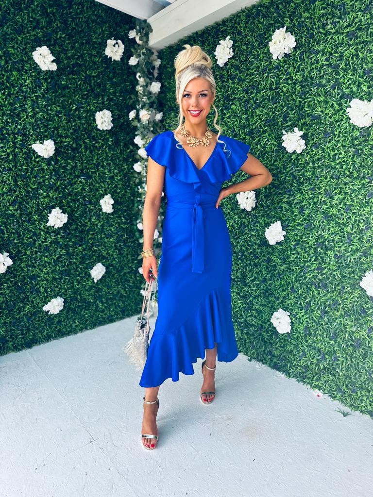 Daphne Frill Detailed Midi Dress Cobalt