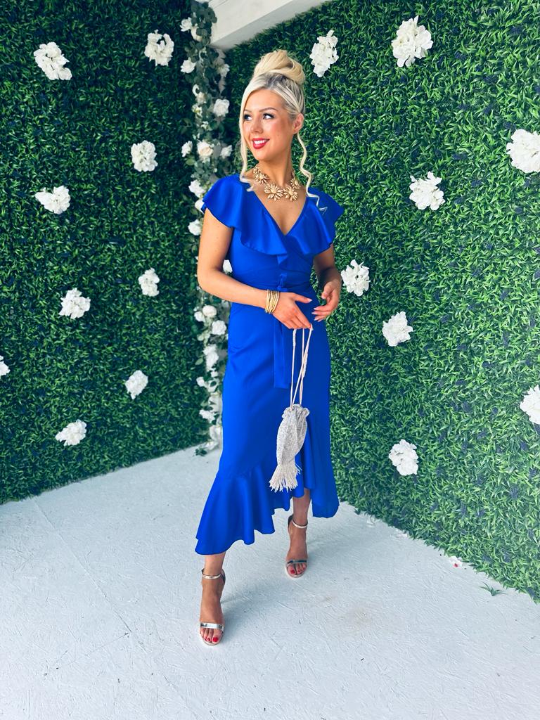 Daphne Frill Detailed Midi Dress Cobalt