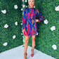 Hadley Puff Sleeve Mini Dress Multi Cobalt