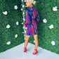 Hadley Puff Sleeve Mini Dress Multi Cobalt