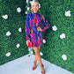 Hadley Puff Sleeve Mini Dress Multi Cobalt