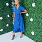Farrah Asymmetric Dress Gold Foil & Cobalt