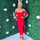 Matilda Bardot Midi Dress Red