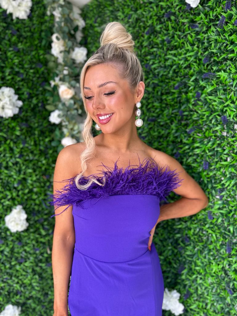 Diana Feather Detail Dress Violet