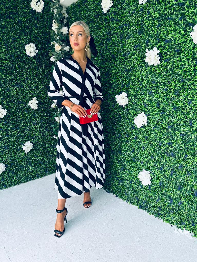 Brielle Shirt Maxi Dress Black White Stripe PRE ORDER Arriving 23 Sep