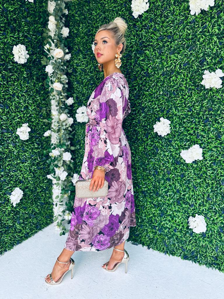 Kiva Midi Dress Floral Lilac