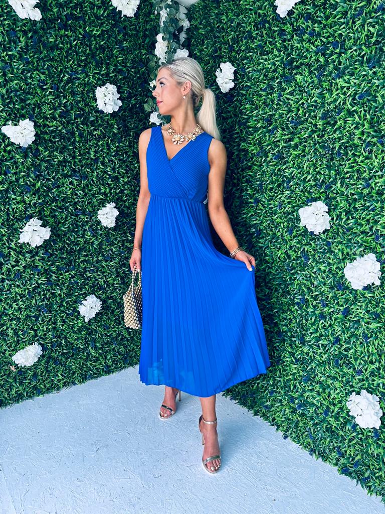 Roko Pleated Dress Royal