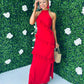 Macy Halter Neck Ruffle Maxi Dress Red