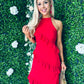 Macy Halter Neck Ruffle Maxi Dress Red