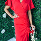 Priscilla Ruched Detail Midi Dress Red