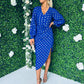 Elsa Gold Foil Long Sleeve Dress Cobalt