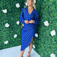 Elsa Gold Foil Long Sleeve Dress Cobalt