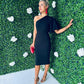 Willow One Shoulder Midi Dress Black
