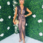 Evita Metalic Plunge Dress Bronze