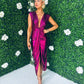 Evita Metalic Plunge Dress Magenta