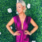 Evita Metalic Plunge Dress Magenta