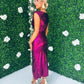 Evita Metalic Plunge Dress Magenta