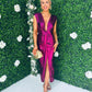 Evita Metalic Plunge Dress Magenta