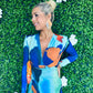 Katia Plunge Midi Dress Geo Blue