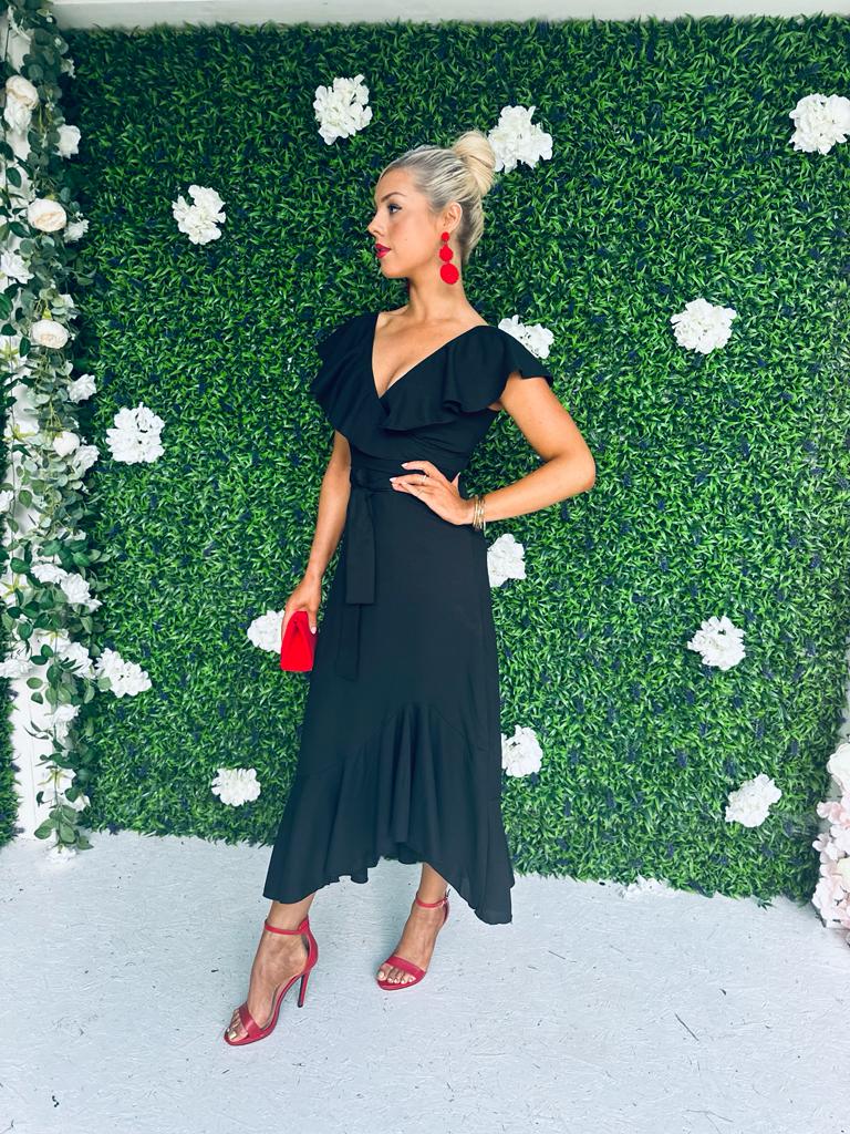 Daphne Frill Detailed Midi Dress Black