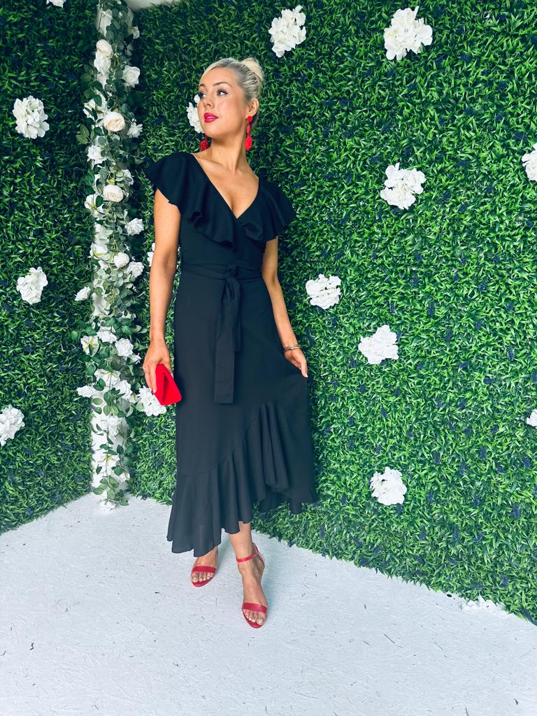 Daphne Frill Detailed Midi Dress Black