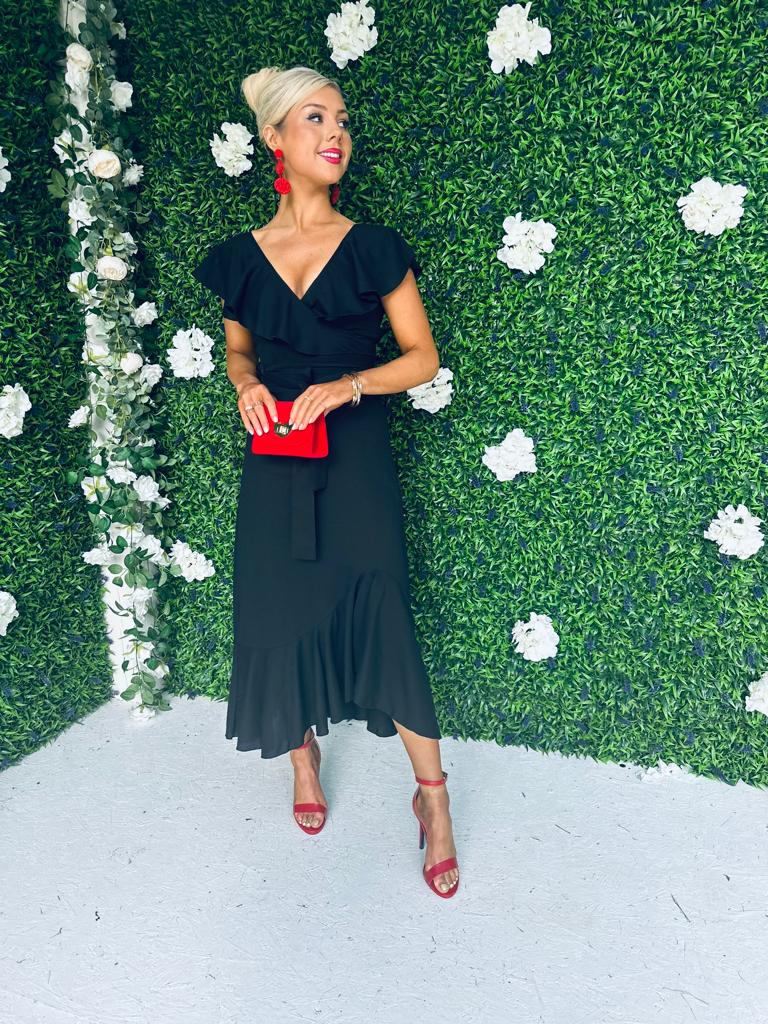 Daphne Frill Detailed Midi Dress Black