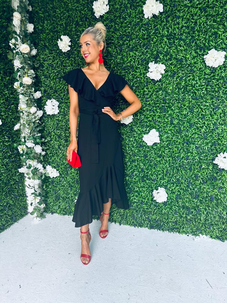 Daphne Frill Detailed Midi Dress Black