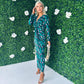 Mercedes Plunge Midi Dress Geo Green