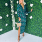 Mercedes Plunge Midi Dress Geo Green