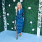 Mercedes Plunge Midi Dress Geo Blue