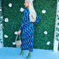 Mercedes Plunge Midi Dress Geo Blue
