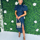 Lilith Puff Sleeve Midi Dress Gold & Navy