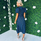 Lilith Puff Sleeve Midi Dress Gold & Navy