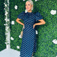 Lilith Puff Sleeve Midi Dress Gold & Navy