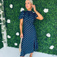 Lilith Puff Sleeve Midi Dress Gold & Navy