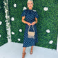 Lilith Puff Sleeve Midi Dress Gold & Navy