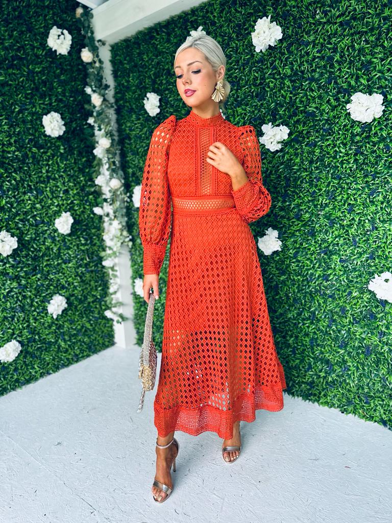 Suzan Crochet Maxi Dress Burnt Orange