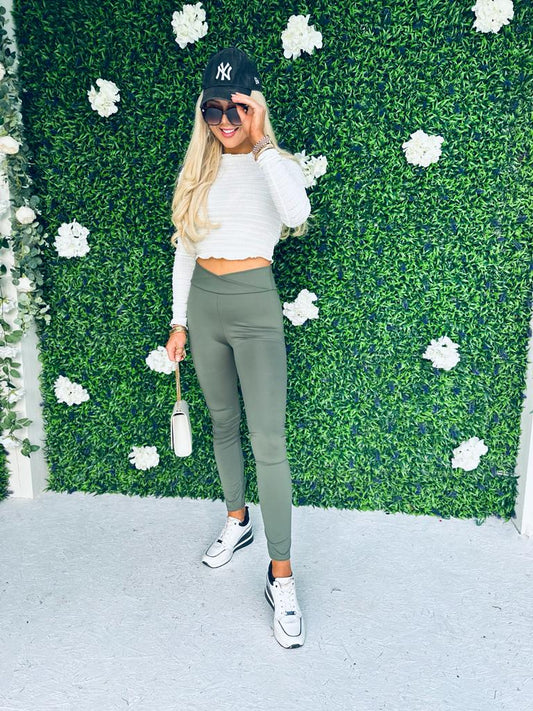 Shauna Scrunch Solid Leggings Khaki