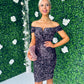 Halo Off The Shoulder Sequin Midi Dress Rose Gold