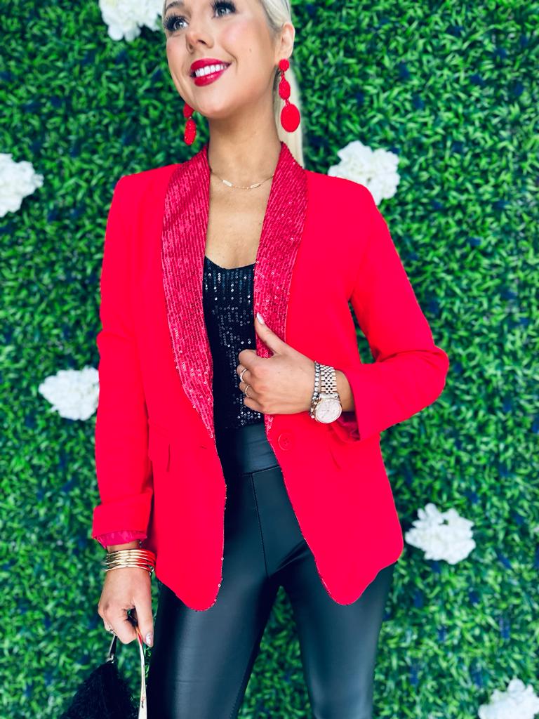Henri Sequin Lapel Blazer Red