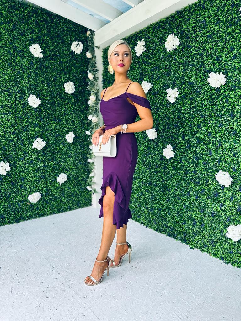 Kamilla Asym Off Shoulder Midi Dress Violet