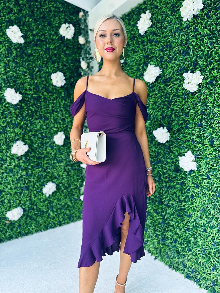 Kamilla Asym Off Shoulder Midi Dress Violet