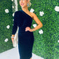 Jordan Velvet One Shoulder Midi Dress Navy