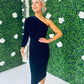 Jordan Velvet One Shoulder Midi Dress Navy